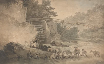 Une roue à eau actionnant un transporteur